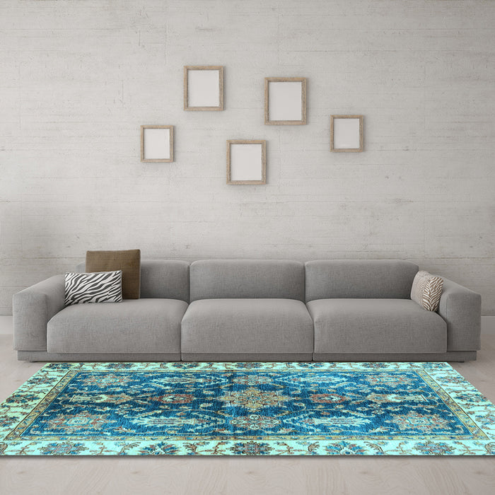 Machine Washable Oriental Light Blue Traditional Rug in a Living Room, wshabs3529lblu