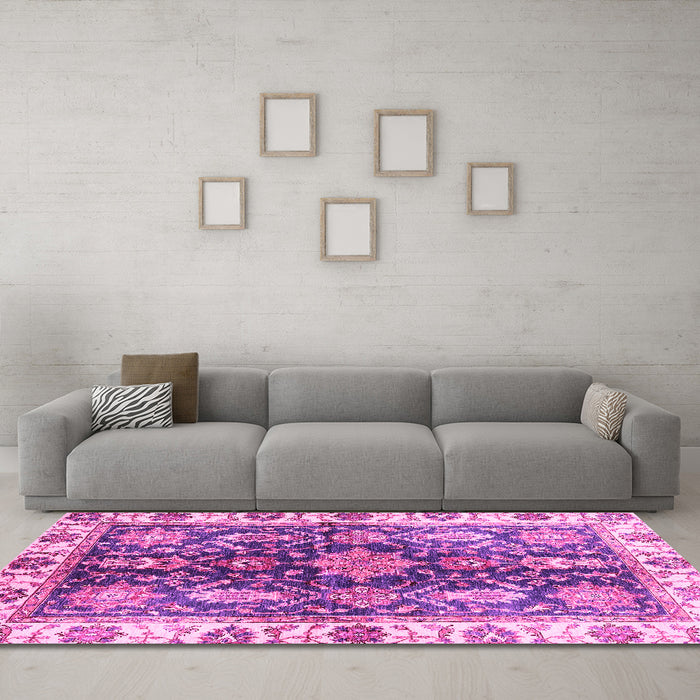 Machine Washable Oriental Pink Traditional Rug in a Living Room, wshabs3529pnk