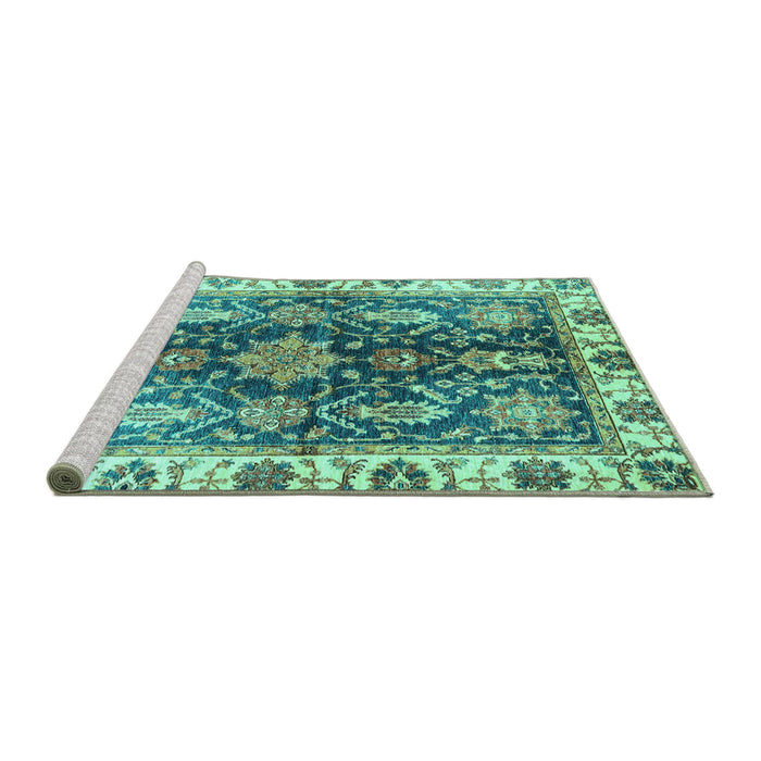 Sideview of Machine Washable Oriental Turquoise Traditional Area Rugs, wshabs3529turq