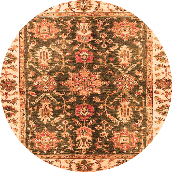 Round Machine Washable Oriental Orange Traditional Area Rugs, wshabs3529org