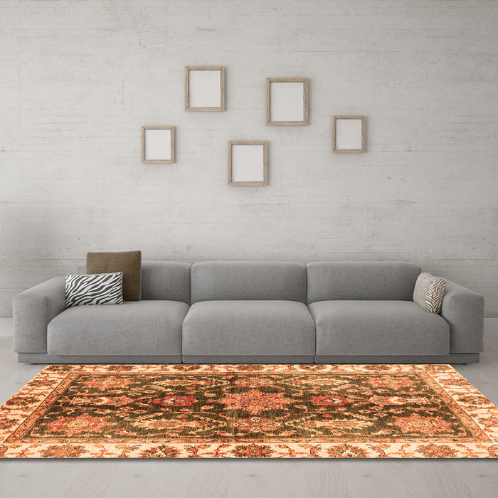 Machine Washable Oriental Orange Traditional Area Rugs in a Living Room, wshabs3529org