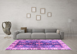 Machine Washable Oriental Purple Traditional Area Rugs in a Living Room, wshabs3529pur