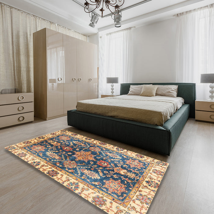Abstract Brown Oriental Rug in a Bedroom, abs3529