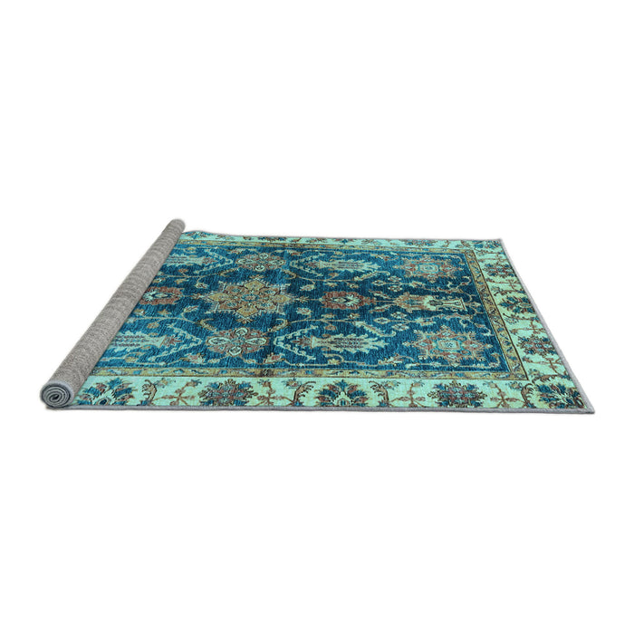 Sideview of Machine Washable Oriental Light Blue Traditional Rug, wshabs3529lblu