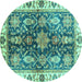 Round Oriental Turquoise Traditional Rug, abs3529turq