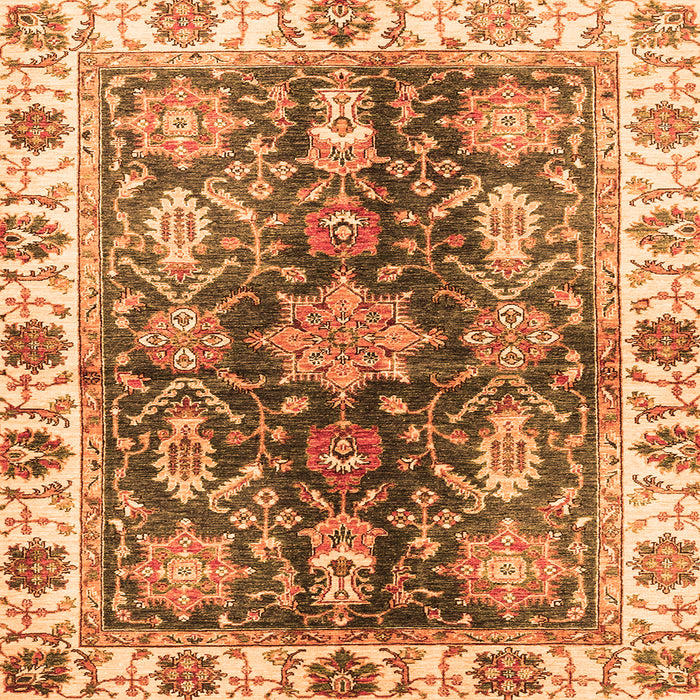 Square Machine Washable Oriental Orange Traditional Area Rugs, wshabs3529org