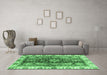 Machine Washable Oriental Emerald Green Traditional Area Rugs in a Living Room,, wshabs3529emgrn