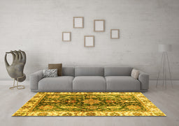 Machine Washable Oriental Yellow Traditional Rug in a Living Room, wshabs3529yw