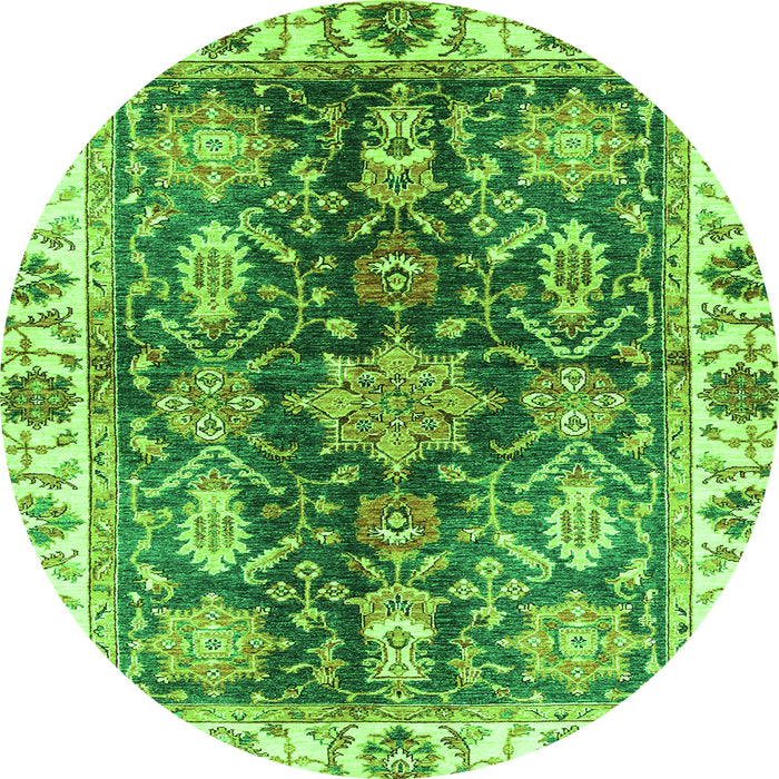 Round Machine Washable Oriental Green Traditional Area Rugs, wshabs3529grn