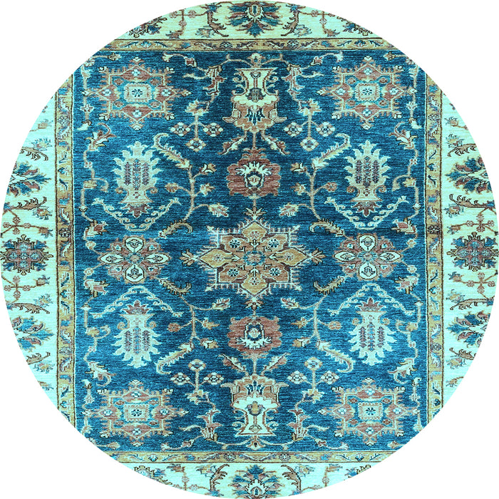 Round Oriental Light Blue Traditional Rug, abs3529lblu