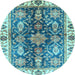 Round Oriental Light Blue Traditional Rug, abs3529lblu