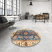 Round Machine Washable Abstract Brown Sugar Brown Rug in a Office, wshabs3529