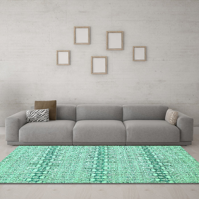 Machine Washable Abstract Turquoise Modern Area Rugs in a Living Room,, wshabs352turq