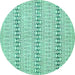 Round Machine Washable Abstract Turquoise Modern Area Rugs, wshabs352turq