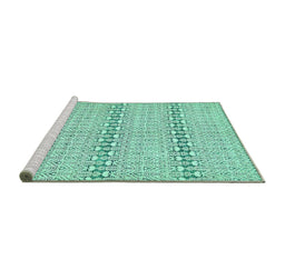Sideview of Machine Washable Abstract Turquoise Modern Area Rugs, wshabs352turq