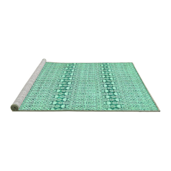 Sideview of Machine Washable Abstract Turquoise Modern Area Rugs, wshabs352turq