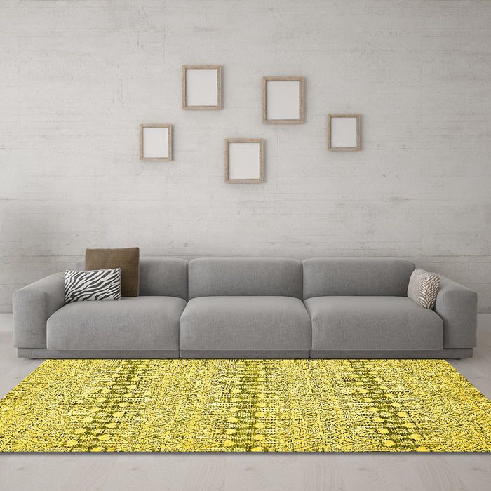 Machine Washable Abstract Yellow Modern Rug in a Living Room, wshabs352yw
