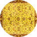 Round Abstract Yellow Modern Rug, abs3530yw