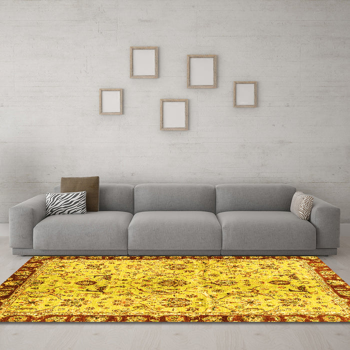 Machine Washable Abstract Yellow Modern Rug in a Living Room, wshabs3530yw