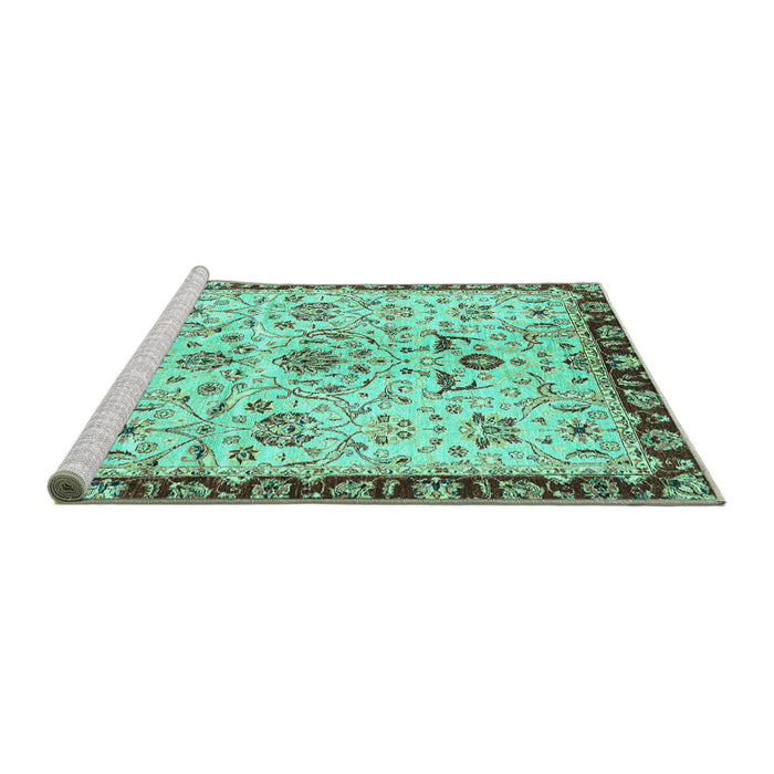 Sideview of Machine Washable Abstract Turquoise Modern Area Rugs, wshabs3530turq