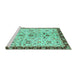 Sideview of Machine Washable Abstract Turquoise Modern Area Rugs, wshabs3530turq