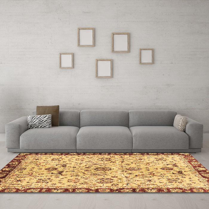 Machine Washable Abstract Brown Modern Rug in a Living Room,, wshabs3530brn