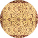 Round Abstract Brown Modern Rug, abs3530brn