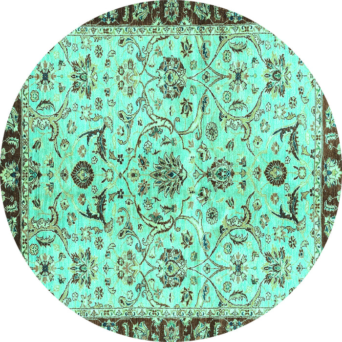 Round Abstract Turquoise Modern Rug, abs3530turq