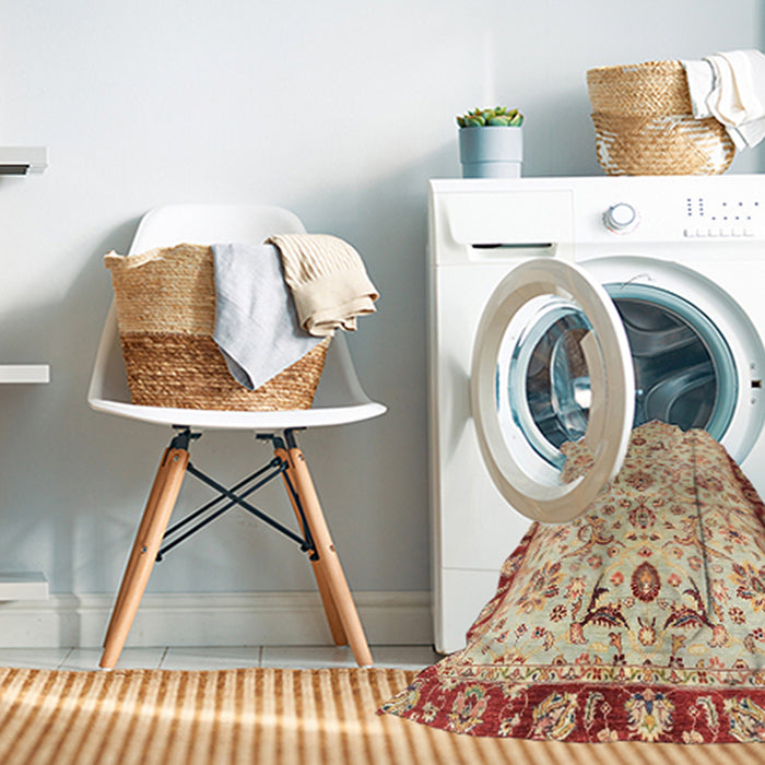 Machine Washable Abstract Brown Gold Rug in a Washing Machine, wshabs3530