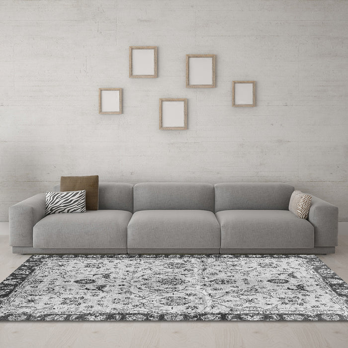 Machine Washable Abstract Gray Modern Rug in a Living Room,, wshabs3530gry