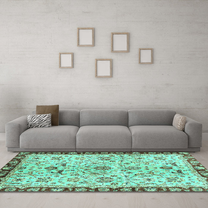 Machine Washable Abstract Turquoise Modern Area Rugs in a Living Room,, wshabs3530turq