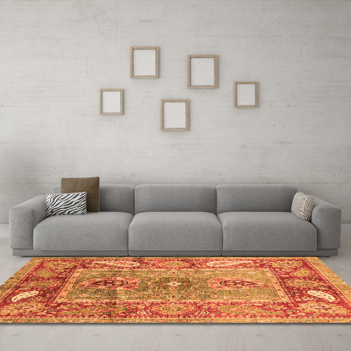 Machine Washable Oriental Orange Traditional Area Rugs in a Living Room, wshabs3531org