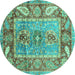 Round Oriental Turquoise Traditional Rug, abs3531turq