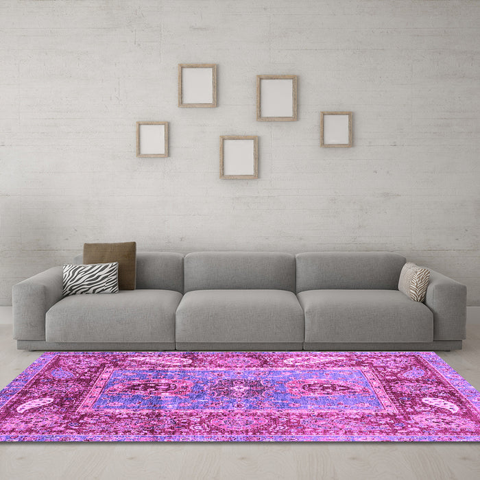Machine Washable Oriental Purple Traditional Area Rugs in a Living Room, wshabs3531pur