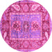 Round Machine Washable Oriental Pink Traditional Rug, wshabs3531pnk