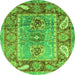 Round Machine Washable Oriental Green Traditional Area Rugs, wshabs3531grn