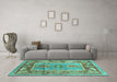 Machine Washable Oriental Turquoise Traditional Area Rugs in a Living Room,, wshabs3531turq