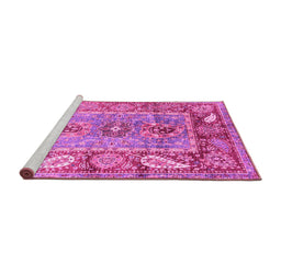 Sideview of Machine Washable Oriental Pink Traditional Rug, wshabs3531pnk