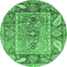 Round Machine Washable Oriental Emerald Green Traditional Area Rugs, wshabs3531emgrn