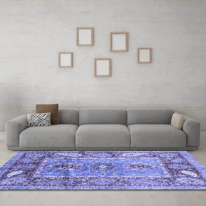 Machine Washable Oriental Blue Traditional Rug in a Living Room, wshabs3531blu
