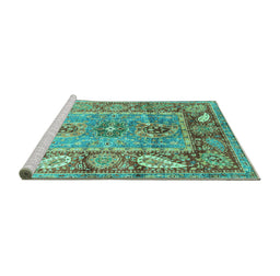 Sideview of Machine Washable Oriental Turquoise Traditional Area Rugs, wshabs3531turq
