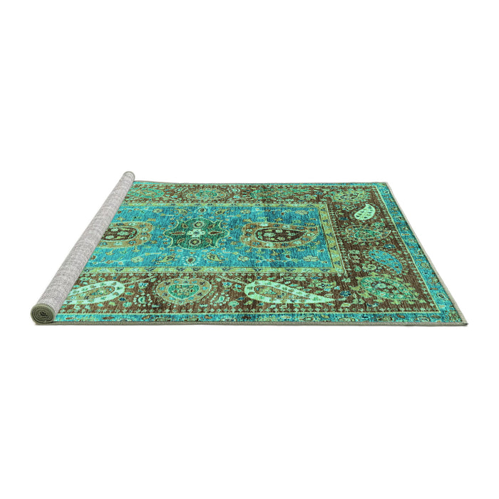 Sideview of Machine Washable Oriental Turquoise Traditional Area Rugs, wshabs3531turq