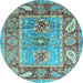 Round Oriental Light Blue Traditional Rug, abs3531lblu