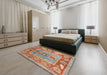 Abstract Dark Khaki Green Oriental Rug in a Bedroom, abs3531