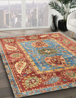 Machine Washable Abstract Dark Khaki Green Rug in a Family Room, wshabs3531