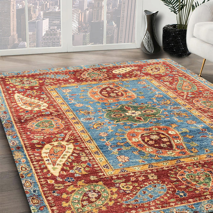 Machine Washable Abstract Dark Khaki Green Rug in a Family Room, wshabs3531