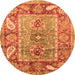 Round Machine Washable Oriental Orange Traditional Area Rugs, wshabs3531org