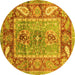 Round Machine Washable Oriental Yellow Traditional Rug, wshabs3531yw