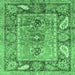 Square Machine Washable Oriental Emerald Green Traditional Area Rugs, wshabs3531emgrn