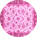 Round Machine Washable Abstract Pink Modern Rug, wshabs3532pnk